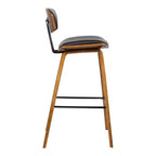 Sgabello da bar Fox Mid-Century con altezza da bancone 26" in similpelle marrone con legno di noce: Seduta quadrata imbottita, Schienale imbottito