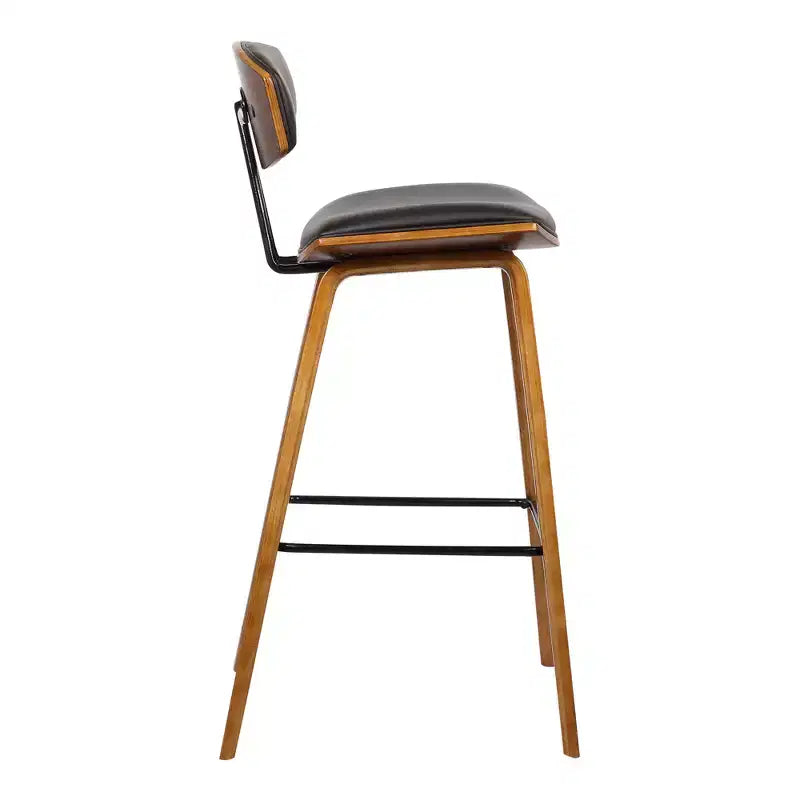 Sgabello da bar Fox Mid-Century con altezza da bancone 26" in similpelle marrone con legno di noce: Seduta quadrata imbottita, Schienale imbottito