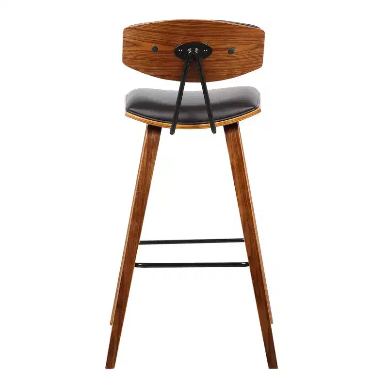 Sgabello da bar Fox Mid-Century con altezza da bancone 26" in similpelle marrone con legno di noce: Seduta quadrata imbottita, Schienale imbottito