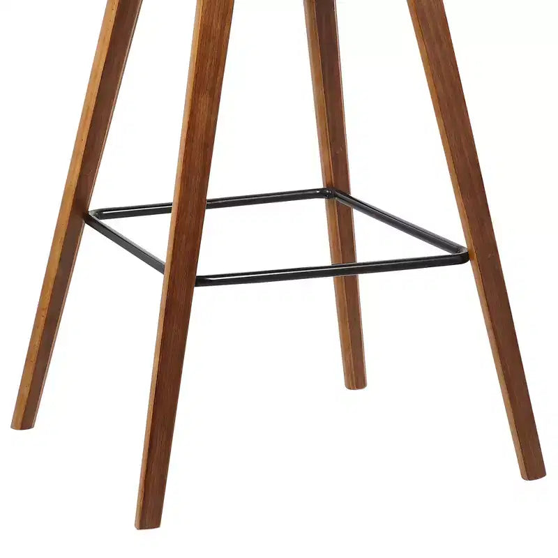 Sgabello da bar Fox Mid-Century con altezza da bancone 26" in similpelle marrone con legno di noce: Seduta quadrata imbottita, Schienale imbottito