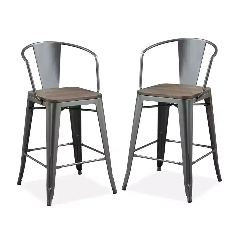 Set of 2 Gregg Industrial Counter Height Barstools Gray - HOMES: Inside + Out: Metal Frame, Square Seat