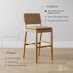 Sgabello da bar Cohen altezza bancone: struttura in legno di gomma, sedile in similpelle, limite 136 kg
