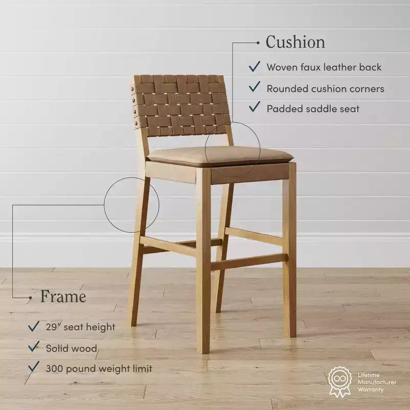 Sgabello da bar Cohen altezza bancone: struttura in legno di gomma, sedile in similpelle, limite 136 kg