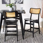 Sgabello da bar Tafari in legno e rattan, altezza bancone, marrone scuro/marrone chiaro