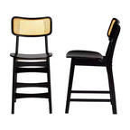 Sgabello da bar Tafari in legno e rattan, altezza bancone, marrone scuro/marrone chiaro