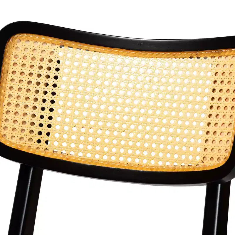 Sgabello da bar Tafari in legno e rattan, altezza bancone, marrone scuro/marrone chiaro
