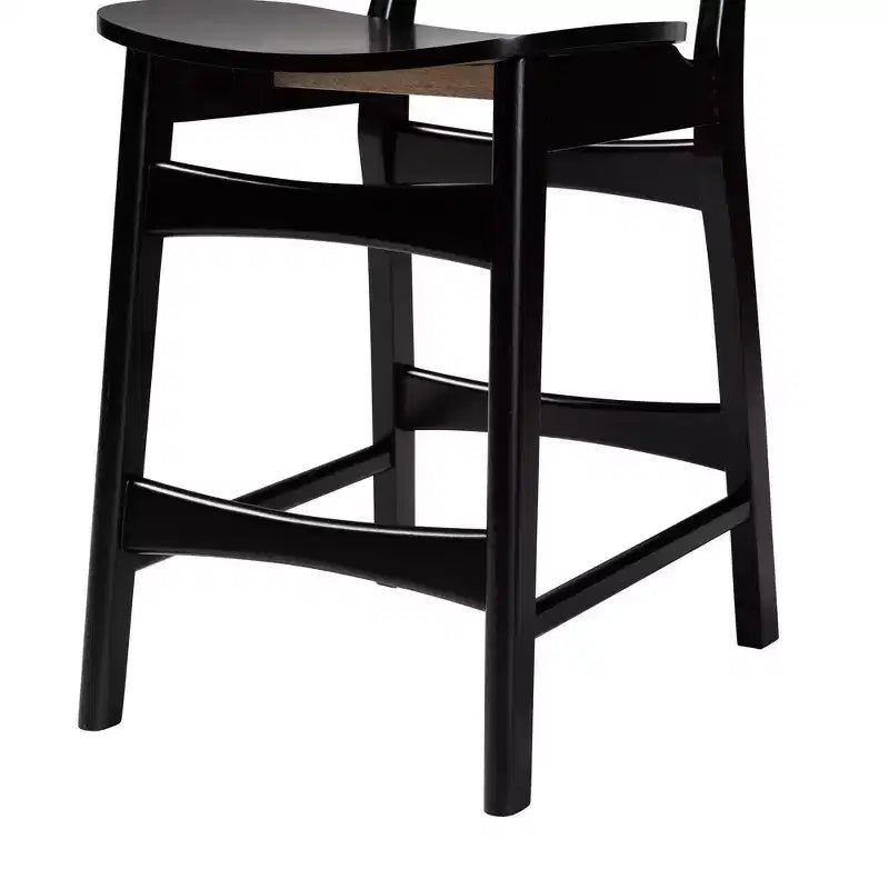Sgabello da bar Tafari in legno e rattan, altezza bancone, marrone scuro/marrone chiaro