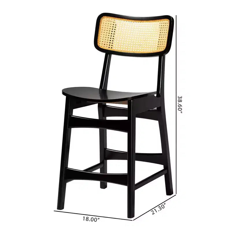 Sgabello da bar Tafari in legno e rattan, altezza bancone, marrone scuro/marrone chiaro