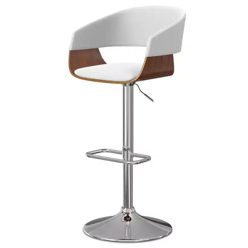 Calinda Adjustable Swivel Barstool White: Mid Century Modern, Bentwood Frame, Linen Upholstery - WyndenHall