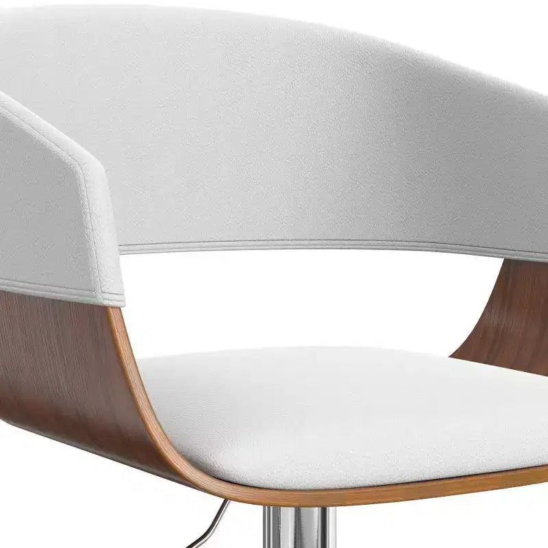 Sgabello da bar girevole regolabile Calinda Bianco: Moderno di metà secolo, Struttura in legno curvato, Rivestimento in lino