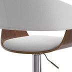 Sgabello da bar girevole regolabile Calinda Bianco: Moderno di metà secolo, Struttura in legno curvato, Rivestimento in lino