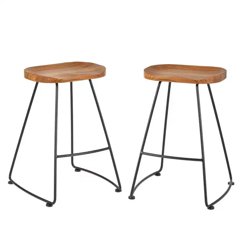 Lifestorey Set of 2 Chapman 24" Counter Height Barstool Natural: Black Frame, Pinewood, Industrial Design