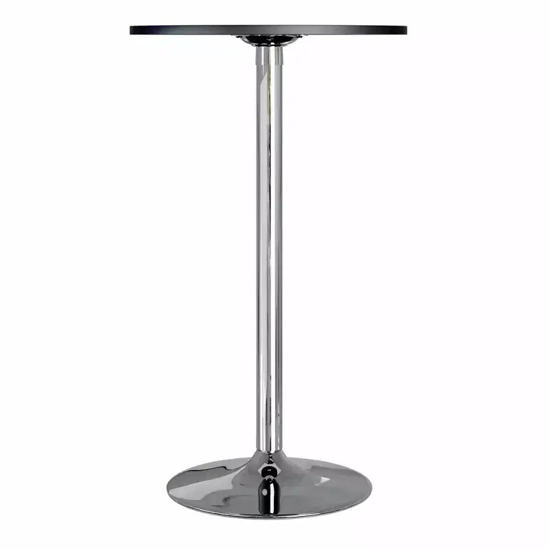 Tavolo Spectrum rotondo da 24" ad altezza bar con gambe in metallo nero: base cromata, piano in MDF, stile contemporaneo