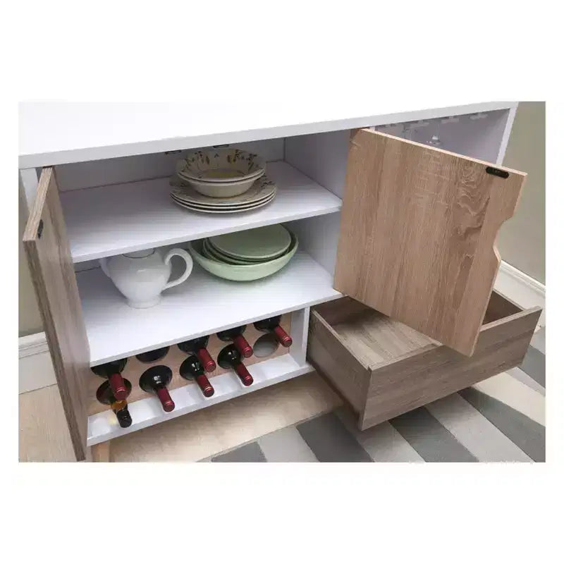 Credenza moderna Hoff bianco lucido e sabbia invecchiata