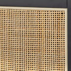 Madia moderna di metà secolo Allen Nera/Naturale: Ante scorrevoli in rattan, gambe affusolate
