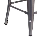 Sgabello da interno Lincoln da 24'' con schienale basso, finitura argento anticato con vernice trasparente, altezza bancone, seduta quadrata