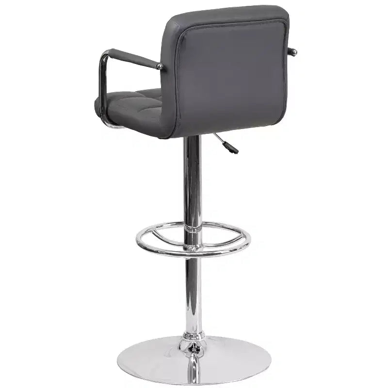Sgabello da bar contemporaneo in vinile trapuntato regolabile in altezza con braccioli e base cromata