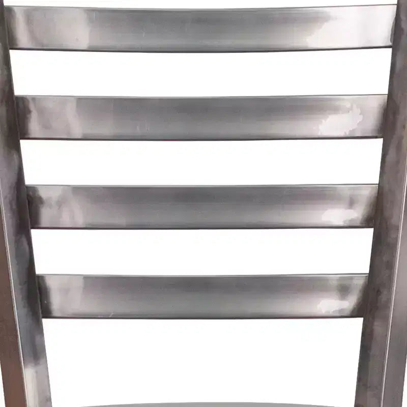 Sgabello da bar per ristorante in metallo con schienale a pioli e finitura trasparente