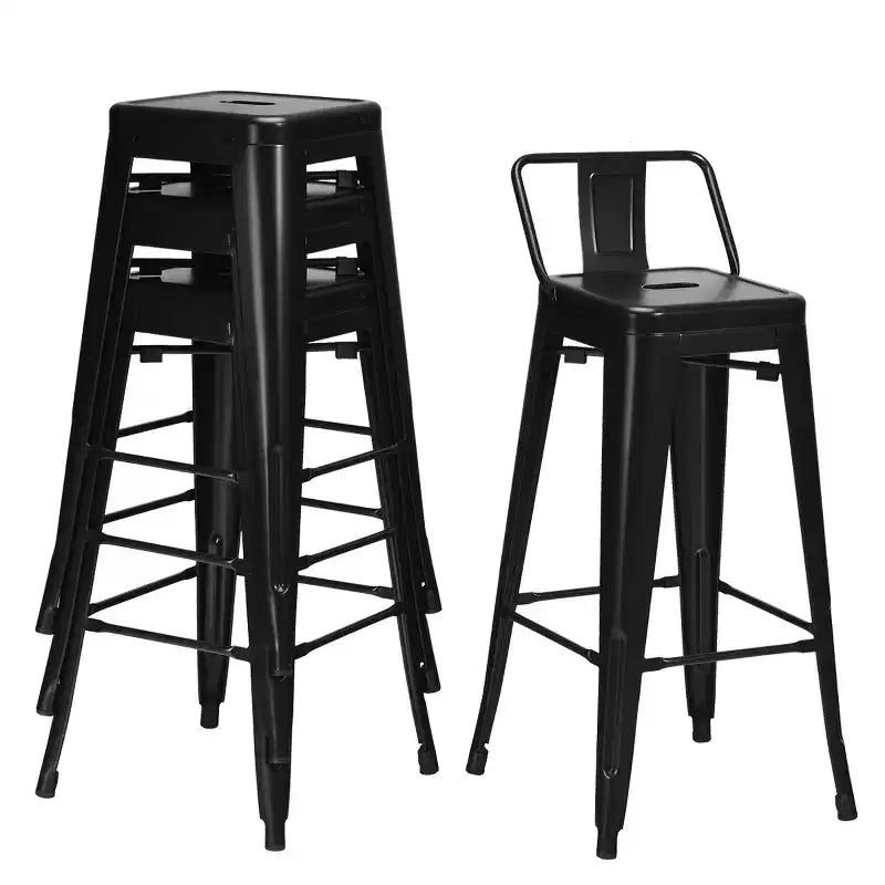 Sgabelli da Bar in Metallo 30'' Altezza Bar Industriali con Schienale Basso in Acciaio
