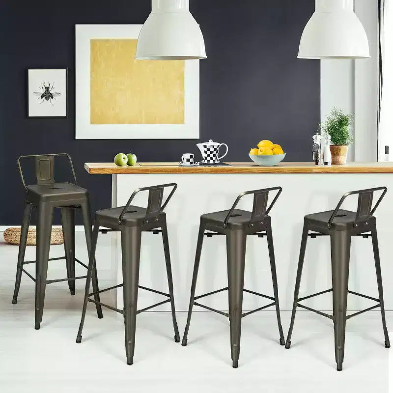 Sgabelli da Bar in Metallo 30'' Altezza Bar Industriali con Schienale Basso in Acciaio