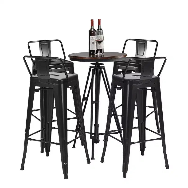 Sgabelli da Bar in Metallo 30'' Altezza Bar Industriali con Schienale Basso in Acciaio