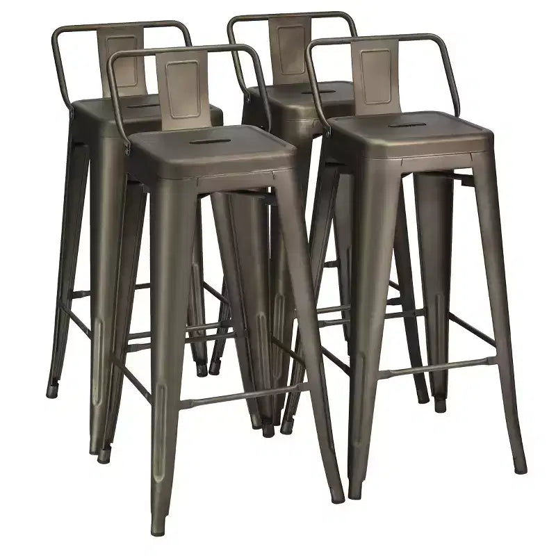 Sgabelli da Bar in Metallo 30'' Altezza Bar Industriali con Schienale Basso in Acciaio