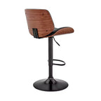 Sgabello da bar Brock regolabile ad altezza bancone con seduta in similpelle, schienale con finitura noce e base in acciaio