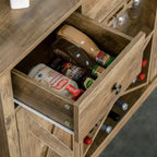 Credenza a buffet da fattoria con portabottiglie a X, portabicchieri, 3 cassetti