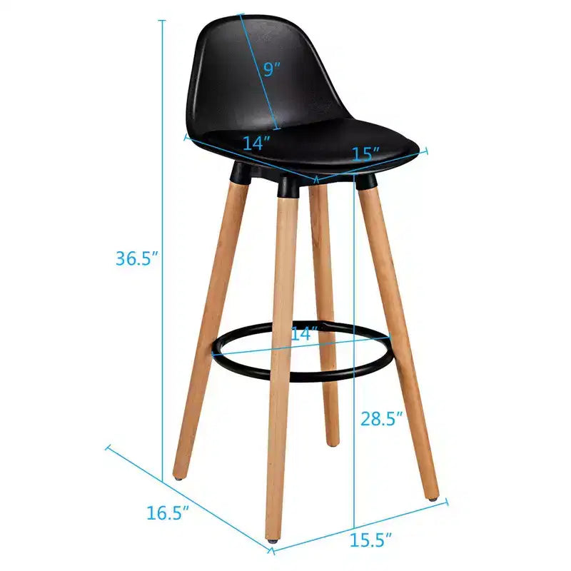 Sgabello da Bar Mid-Century da 28,5" Sedia da Pranzo/Pub con Sedile Imbottito in Pelle Nera