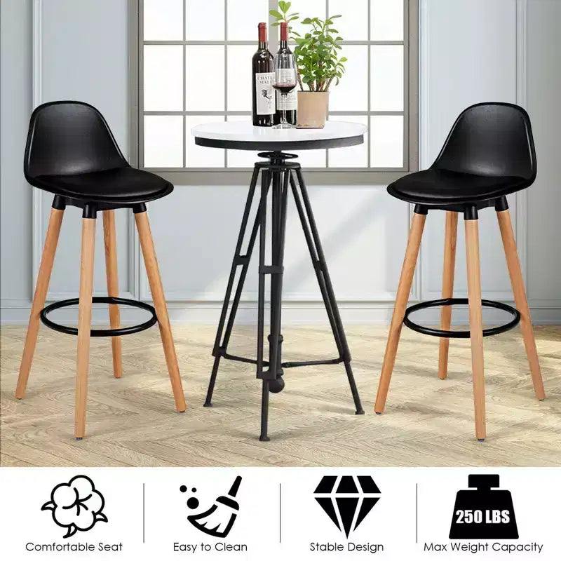 Sgabello da Bar Mid-Century da 28,5" Sedia da Pranzo/Pub con Sedile Imbottito in Pelle Nera