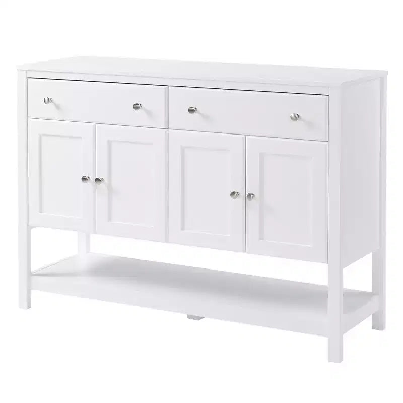 Mobile credenza moderno da 47", armadietto da buffet, mobiletto d'accento con ripiani e cassetti regolabili, per soggiorno, bianco