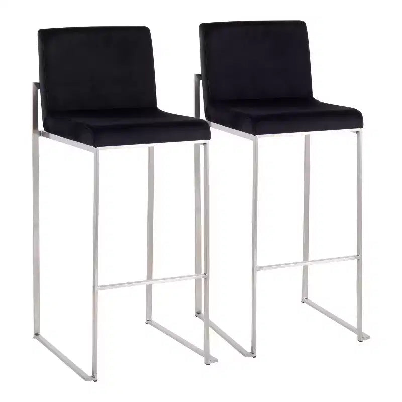 Set of 2 Fuji High Back Stainless Steel/Velvet Barstools - LumiSource