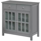 Mobile credenza, Armadio contenitore con ante in vetro, armadio a ripiani regolabili e 2 cassetti per la cucina