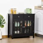 Mobile credenza, Armadio contenitore con ante in vetro, armadio a ripiani regolabili e 2 cassetti per la cucina