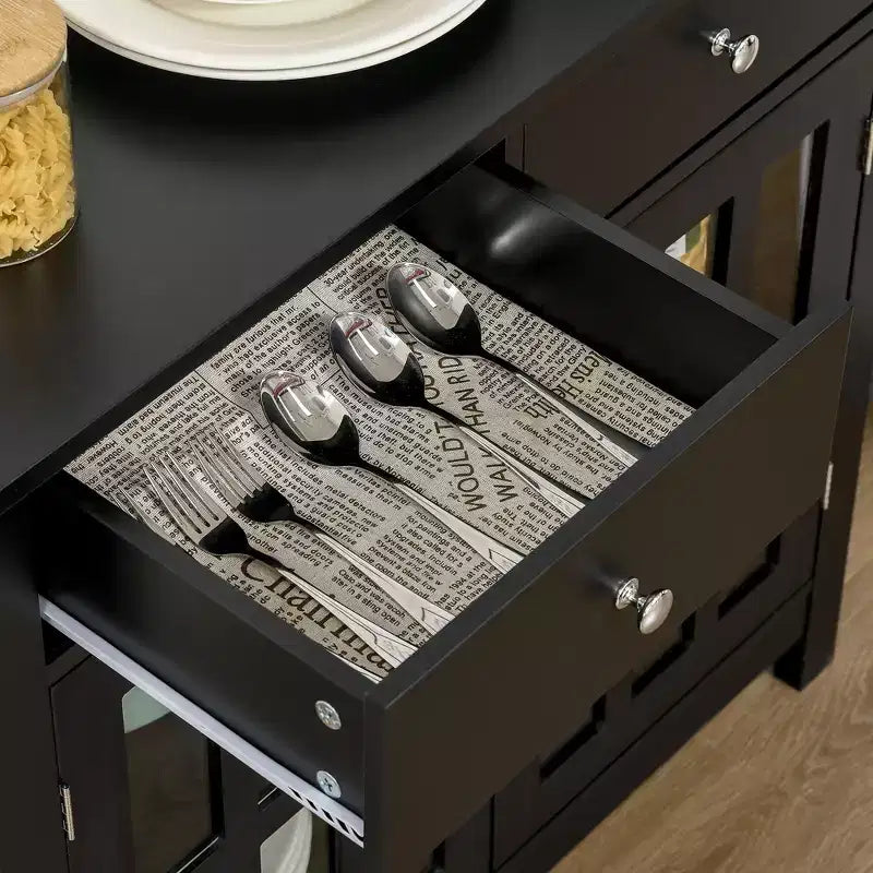 Mobile credenza, Armadio contenitore con ante in vetro, armadio a ripiani regolabili e 2 cassetti per la cucina
