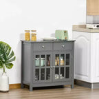 Mobile credenza, Armadio contenitore con ante in vetro, armadio a ripiani regolabili e 2 cassetti per la cucina