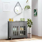 Mobile credenza, Armadio contenitore con ante in vetro, armadio a ripiani regolabili e 2 cassetti per la cucina