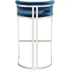 Sgabello da bar Jazmin in acciaio inossidabile lucido argento 31 alto moderno cuscino blu con schienale basso poggiapiedi per cucina bancone isola