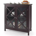 Mobile credenza da cucina con ante in vetro e ripiano regolabile Bianco/Marrone