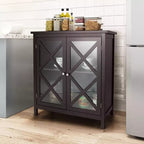 Mobile credenza da cucina con ante in vetro e ripiano regolabile Bianco/Marrone