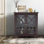 Mobile credenza da cucina con ante in vetro e ripiano regolabile Bianco/Marrone