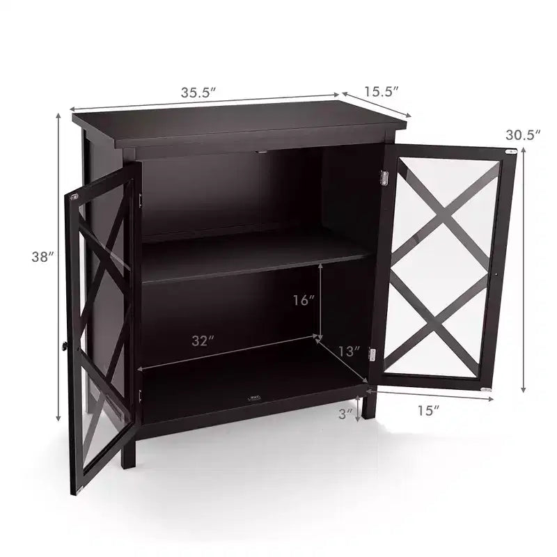 Mobile credenza da cucina con ante in vetro e ripiano regolabile Bianco/Marrone
