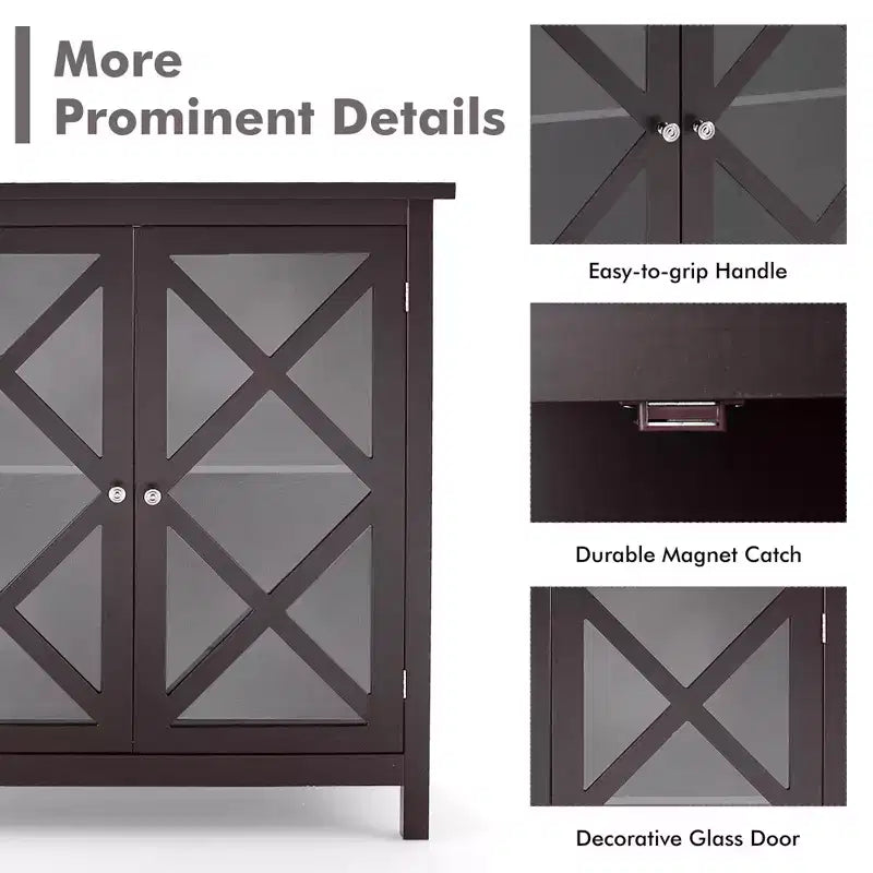Mobile credenza da cucina con ante in vetro e ripiano regolabile Bianco/Marrone