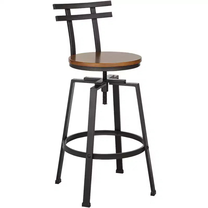Elm Lane Clifton Bronze Metal Swivel Bar Stool Brown 29 1/2 High Industrial Adjustable Wood Seat with Backrest Footrest for Kitchen Counter Height
