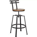 Sgabello da bar girevole in metallo bronzato Clifton, marrone, alto 75 cm, regolabile, con sedile in legno, schienale e poggiapiedi, stile industriale, per bancone cucina