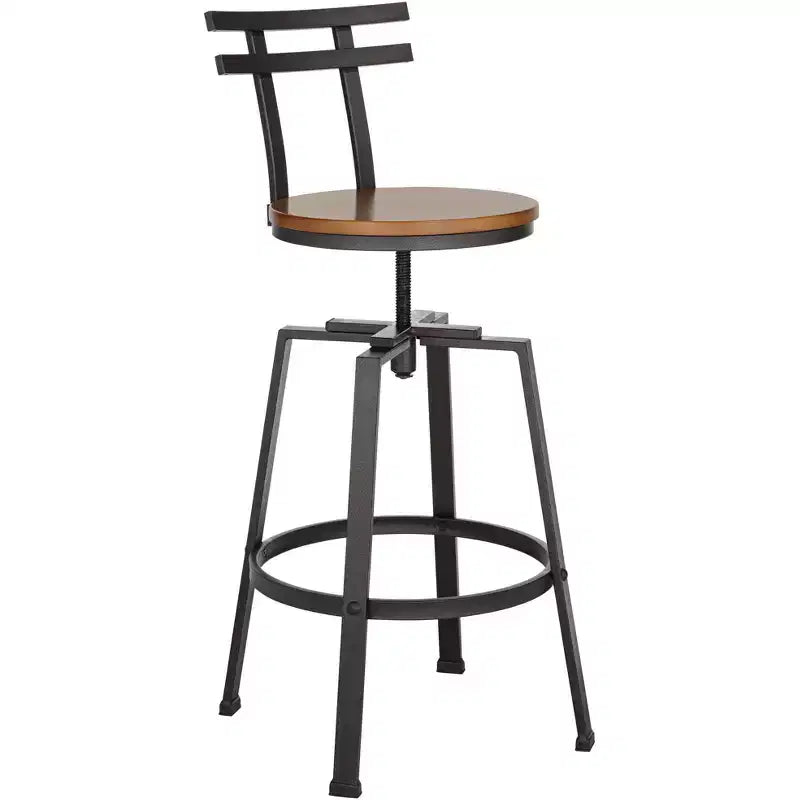 Sgabello da bar girevole in metallo bronzato Clifton, marrone, alto 75 cm, regolabile, con sedile in legno, schienale e poggiapiedi, stile industriale, per bancone cucina