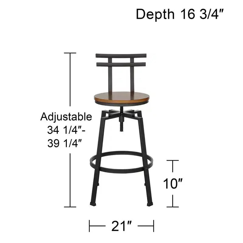 Sgabello da bar girevole in metallo bronzato Clifton, marrone, alto 75 cm, regolabile, con sedile in legno, schienale e poggiapiedi, stile industriale, per bancone cucina