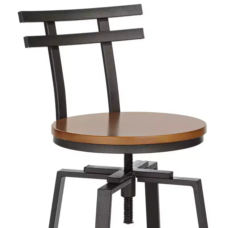 Sgabello da bar girevole in metallo bronzato Clifton, marrone, alto 75 cm, regolabile, con sedile in legno, schienale e poggiapiedi, stile industriale, per bancone cucina
