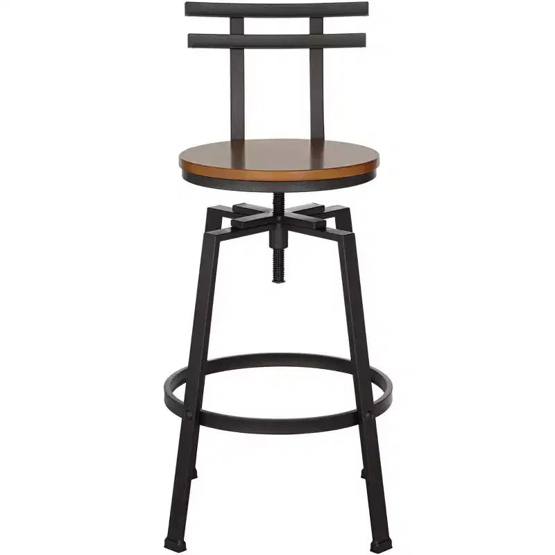 Sgabello da bar girevole in metallo bronzato Clifton, marrone, alto 75 cm, regolabile, con sedile in legno, schienale e poggiapiedi, stile industriale, per bancone cucina