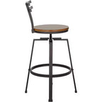 Sgabello da bar girevole in metallo bronzato Clifton, marrone, alto 75 cm, regolabile, con sedile in legno, schienale e poggiapiedi, stile industriale, per bancone cucina